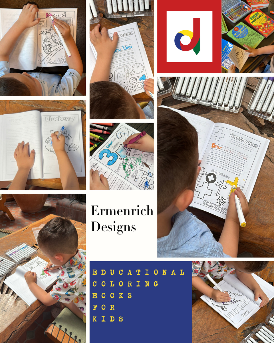 educational coloring books for toddlers and preschoolers from Ermenrich Designs. Ages 3 and up.