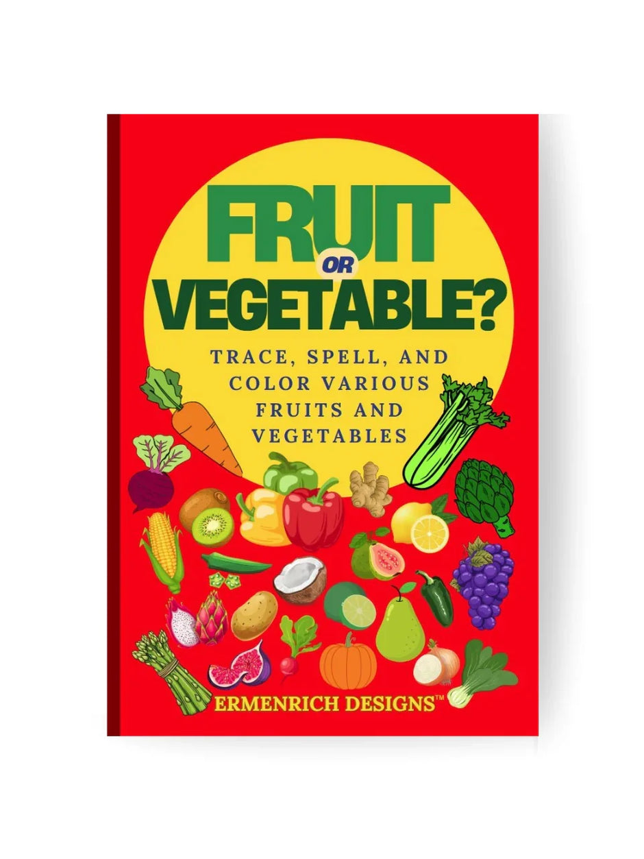 Fruit or Vegetable? coloring book for children and tolddlers front cover.
