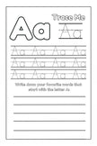 ABC Pigments coloring book for toddlers activity tracing page for letter A.