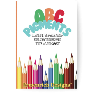 ABC Pigments educational coloring book for toddlers and preschoolers cover with colorful pencils, Ermenrich Designs