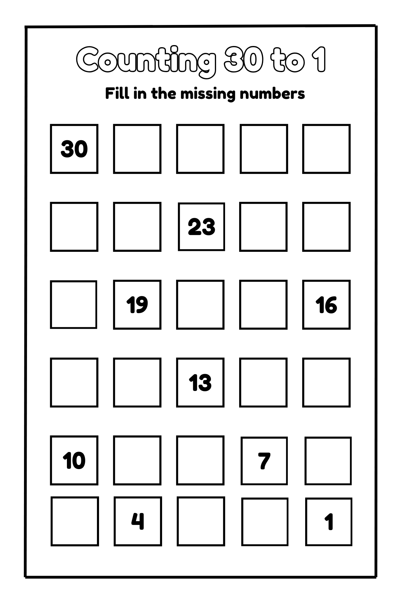 Counting backwards worksheet for toddlers from 123 Pigments coloring book activity page
