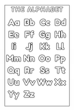 Alphabet coloring page for kids featuring uppercase and lowercase letters from ABC Pigments coloring book for toddlers and preschoolers by Ermenrich Designs.
