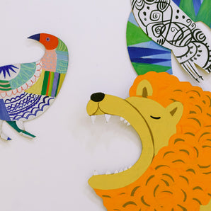 Lion, Peacock and Bird cut out