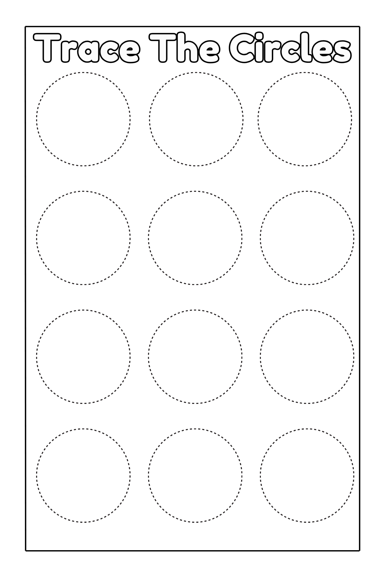 Circles activity tracing page from 
Preschool Essentials coloring book by Ermenrich Designs