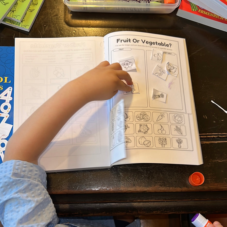 Cut and paste activity from Fruit or Vegetable? Trace, Spell, and Color Various Fruits and Vegetables Coloring Book for children. Ages 3 and up.