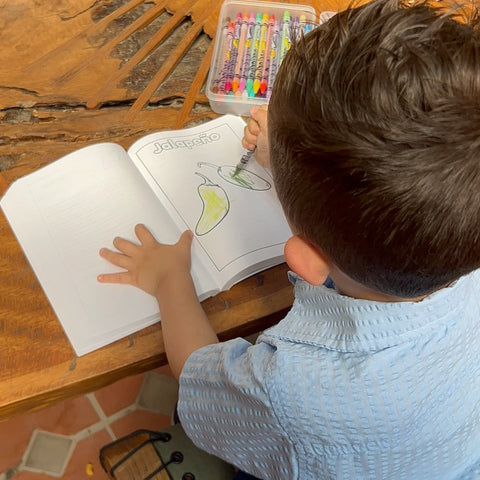 Child coloring jalapeño page in Ermenrich Designs fruit vegetables activity book