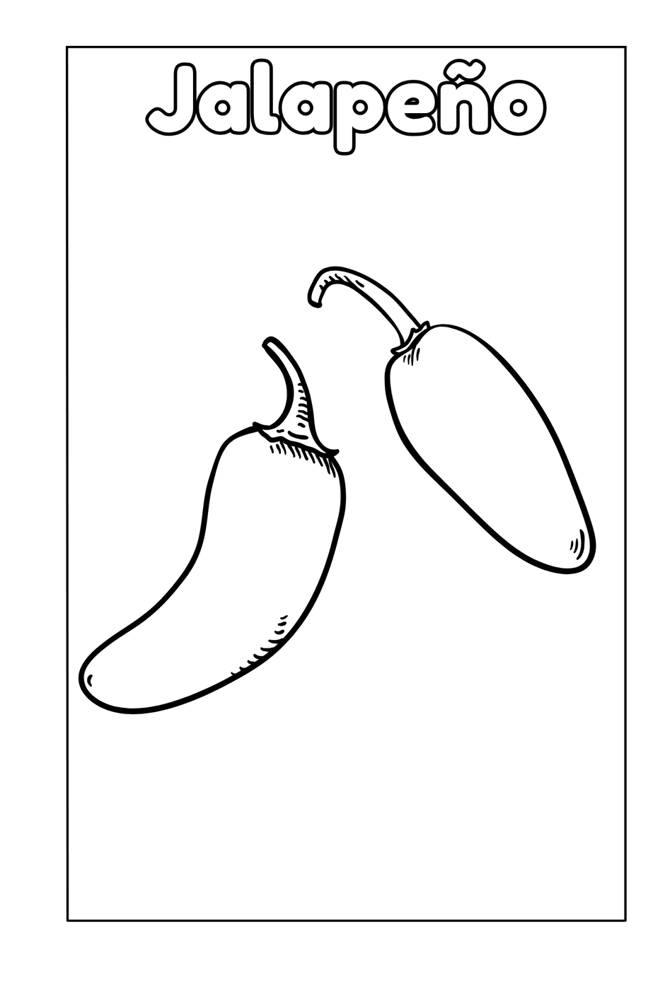 Jalapeño coloring page with two outlined peppers from Fruit or Vegetable? coloring book for kids by Ermenrich Designs