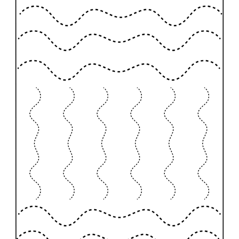 Preschool Essentials: Spanish coloring book line tracing worksheet with wavy patterns and text in Spanish.