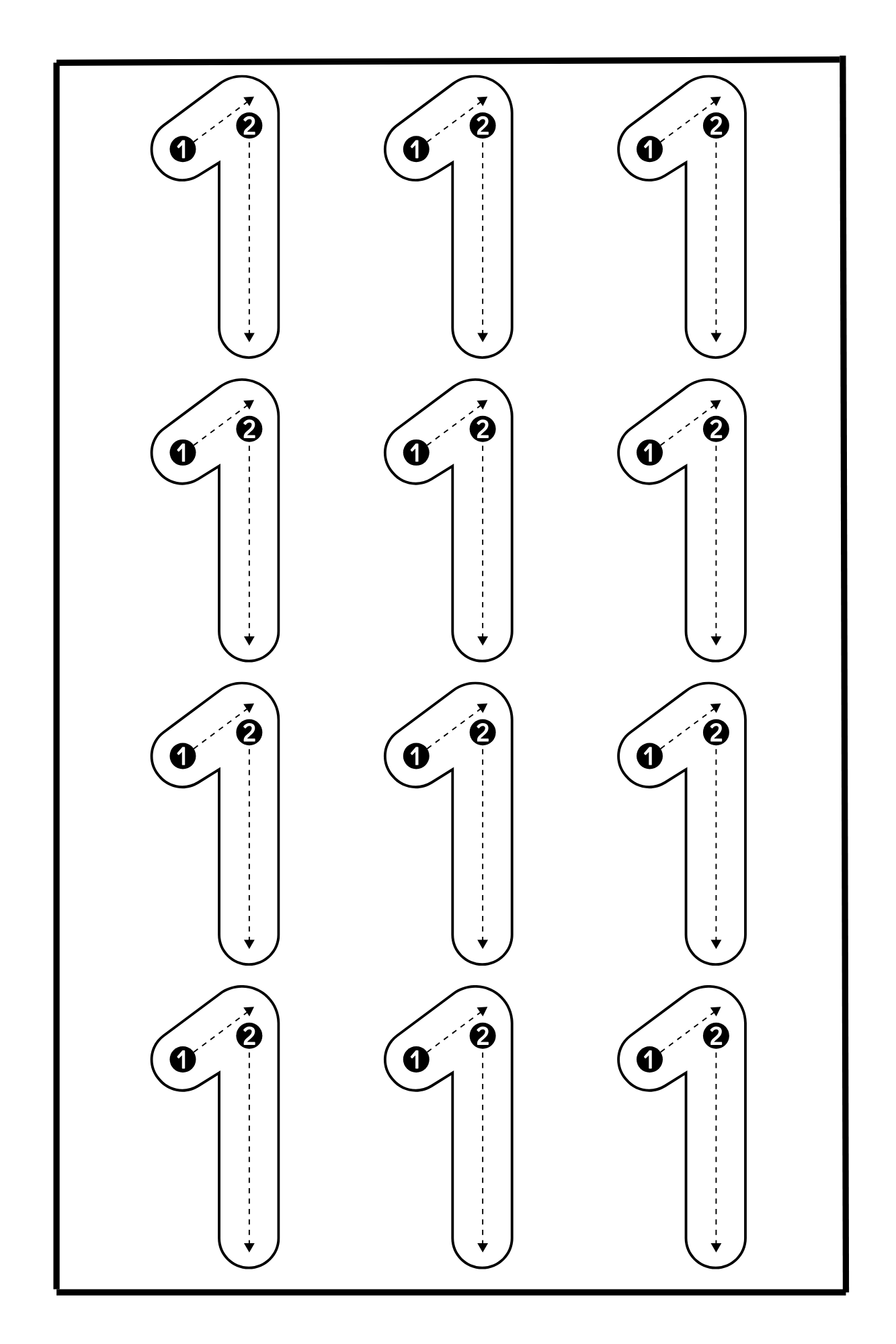 Number 1 tracing worksheet for toddlers from 123 Pigments coloring book by Ermenrich Designs, handwriting practice page.