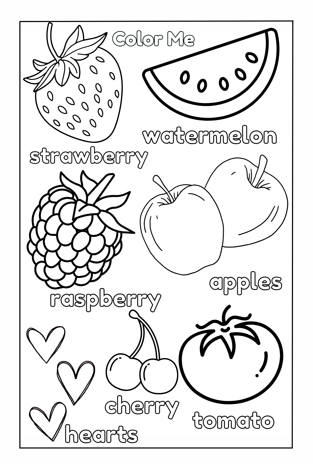Color Red activity coloring page from 
Preschool Essentials coloring book by Ermenrich Designs