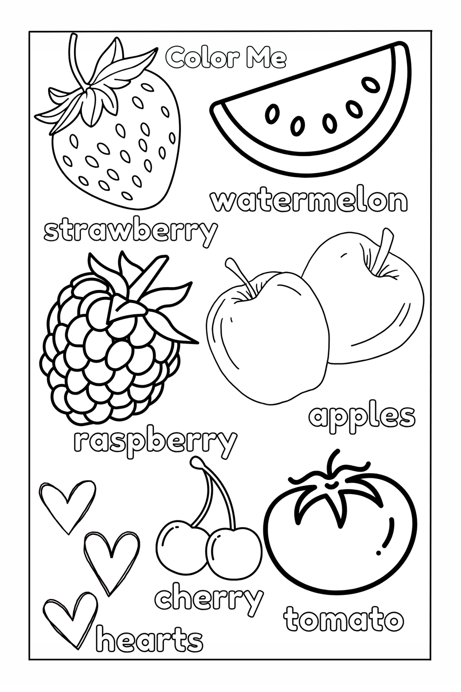 Color Red activity coloring page from 
Preschool Essentials coloring book by Ermenrich Designs