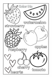 Color Red activity coloring page from 
Preschool Essentials coloring book by Ermenrich Designs