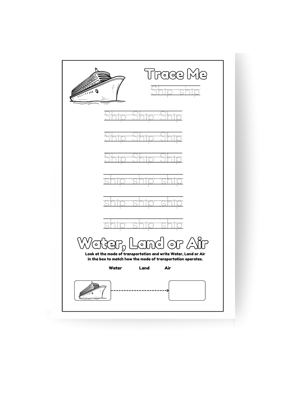 Ship activity coloring page from Transport to Transportation coloring book