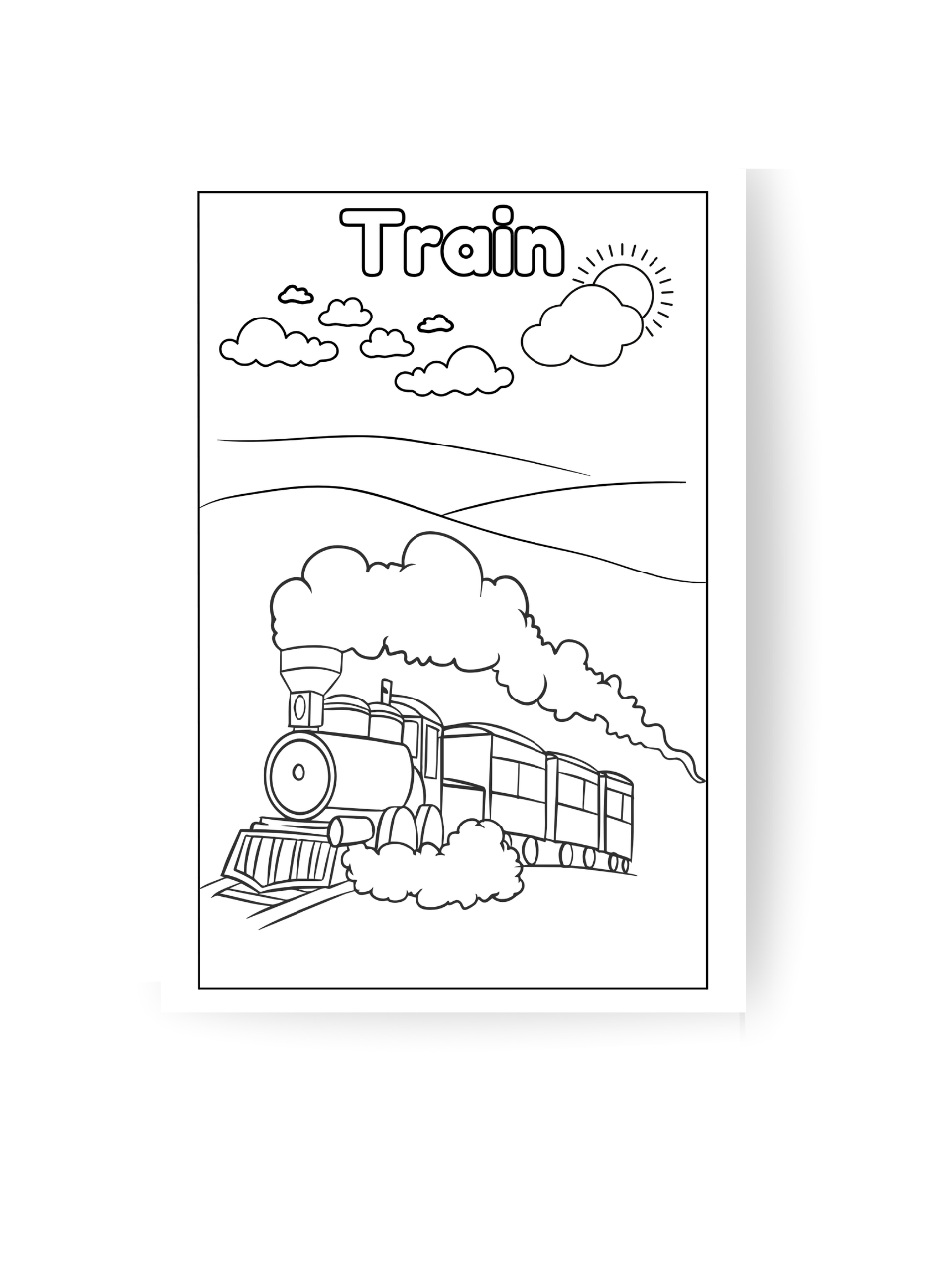 Train activity coloring page from Transport to Transportation coloring book