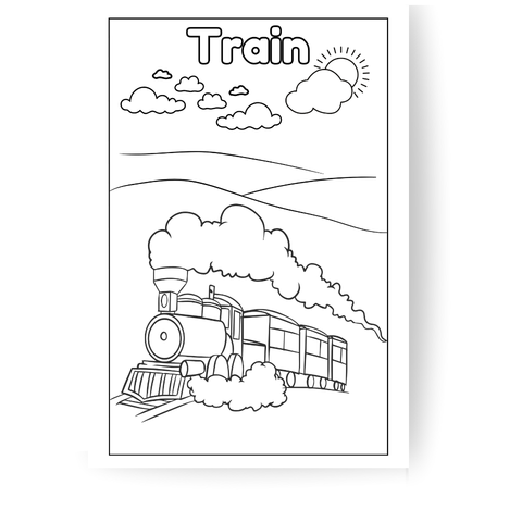 Train activity coloring page from Transport to Transportation coloring book