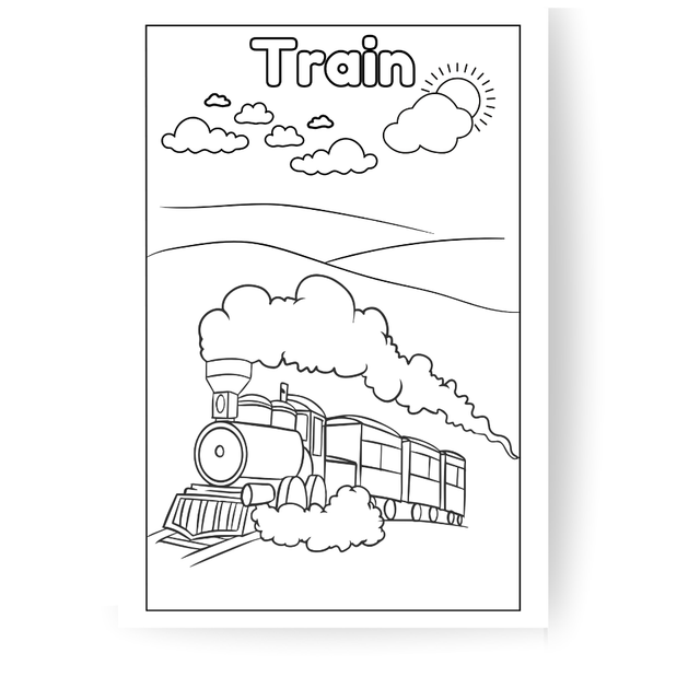 Train activity coloring page from Transport to Transportation coloring book